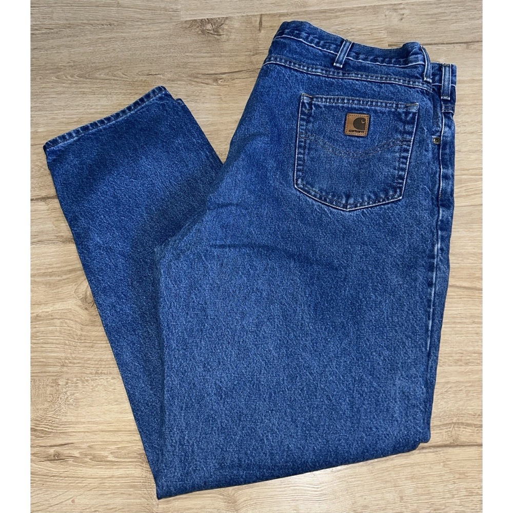 Carhartt Relaxed Fit Blue Denim Jeans Medium Wash Logo Button Zip 5-Pocket Men's